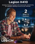 Lenovo Legion H410 Wireless Gaming Headset, Bluetooth or 2.4 GHz USB-A Connection, Lightweight (304 Grams), Adjustable Headband, Flip to Mute Mic, Black - Image 5