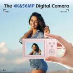 56MP 4K Digital Camera, Compact Point & Shoot with 16x Zoom, Pink, Anti-Shake, 32GB Card - Image 3