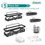JIALTO 5 in 1 Self-Adhesive Bathroom Organizer Combo, No Drill, Wall Mounted Shelf Stand with Metal Racks, Toothbrush Holder, Soap Dish & Storage Tray, Multipurpose Bathroom Accessories (Black) - Image 3