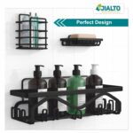 JIALTO 5 in 1 Self-Adhesive Bathroom Organizer Combo, No Drill, Wall Mounted Shelf Stand with Metal Racks, Toothbrush Holder, Soap Dish & Storage Tray, Multipurpose Bathroom Accessories (Black) - Image 6