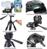 HOLD UP Tripod Camera Reinforced, Lightweight Camera Stand with 360° Rotatable Detachable Head and Universal Phone Mount, Mobile Phone Tripod with Bag, Black - Image 4