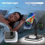 Wireless Charger, 15W 3 in 1 Fast Magnetic Charging Station, Charger Stand for iOS 13/12 Pro Max Mini, iOS Watch SE/7/6/5/4/3/2 and Airpods 3/2/Pro with LED Lamp and USB Port（Black） - Image 3