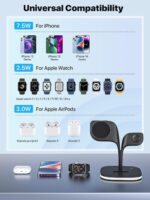 Wireless Charger, 15W 3 in 1 Fast Magnetic Charging Station, Charger Stand for iOS 13/12 Pro Max Mini, iOS Watch SE/7/6/5/4/3/2 and Airpods 3/2/Pro with LED Lamp and USB Port（Black） - Image 4