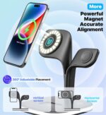 Wireless Charger, 15W 3 in 1 Fast Magnetic Charging Station, Charger Stand for iOS 13/12 Pro Max Mini, iOS Watch SE/7/6/5/4/3/2 and Airpods 3/2/Pro with LED Lamp and USB Port（Black） - Image 5