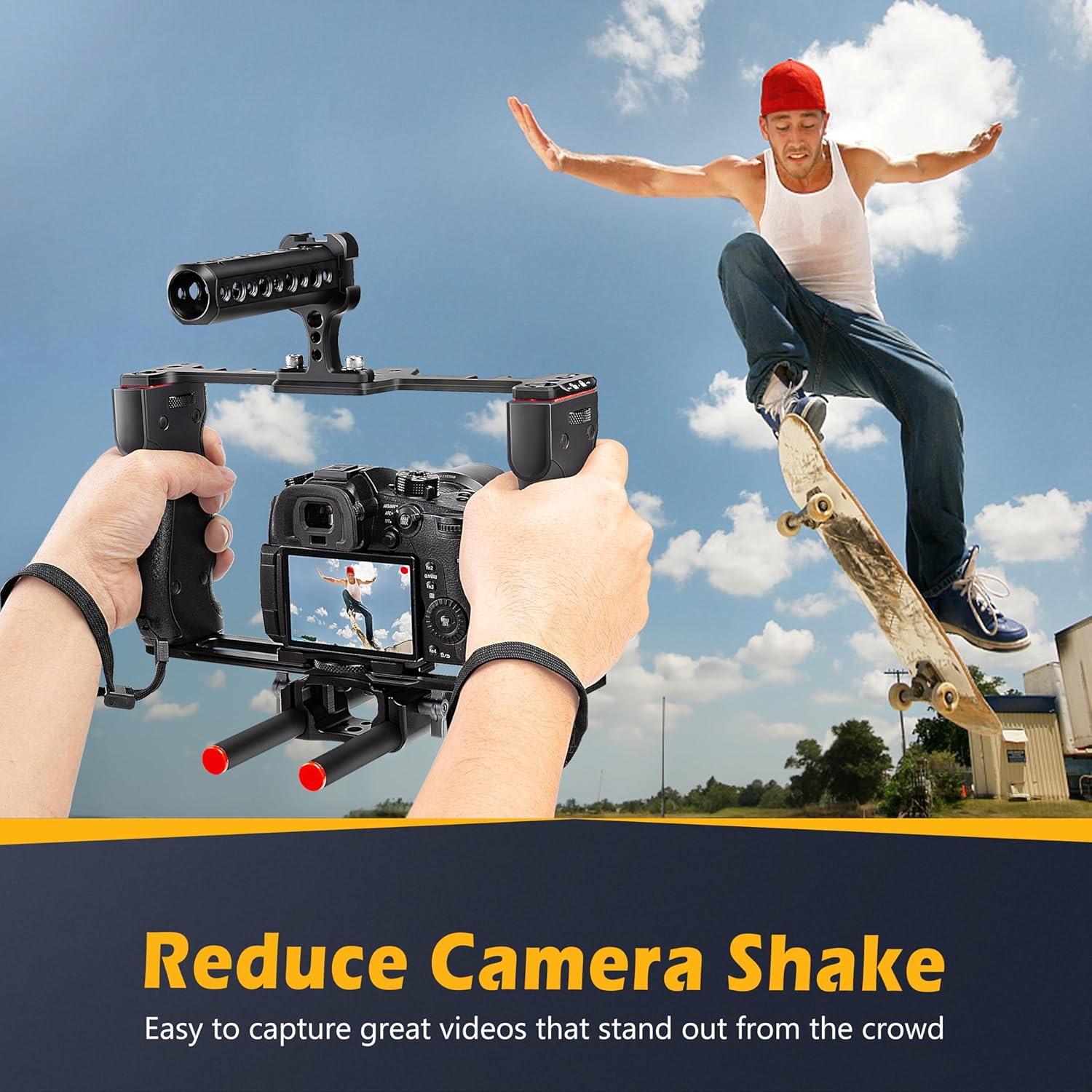 Zeadio Camera Video Rig Cage, Aluminum Filmmaking Movie Making Kit with Top Handle & Arca Type Base, Compatible with All DSLR Camera and Camcorder - Image 3