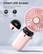 Mini Portable Fan | Rechargeable USB Handheld Fan | 5-Speed Adjustable, Handheld Cooling Fan for Home, Office, Car, and Travel | Compact & Lightweight Design | 90° Foldable Desk Fan with Base (Pink) - Image 4