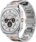 Metal Stainless Steel (No Gap) Strap with Butterfly Folding Clasp Compatible with Samsung Galaxy Watch 7/8 Ultra/Ultra 2 Band 47mm (2024/2025) - Silver|Orange [Watch NOT Included] - Image 3