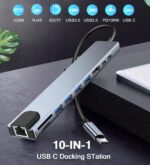 ABC USB C Hub Ethernet HDMI Adapter, 10 in 1 Laptop Docking Station with 4K HDMI, RJ45 Ethernet, SD/TF Card Reader, USB 3.0 * 4 Port, PD 100W, LAN USB-C Dongle for MacBook Pro/Air, iPad Pro, XPS, etc - Image 3