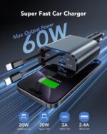 2-Pack Retractable 120 W Car Mobile Charger 4 in 1, 30 inches Fast Car Phone Charger with Cord 2.6ft, USB C and iOS Car Charger Adapter, Compatible with 16 15/15 Pro Max/14/13/12/11 - Image 4