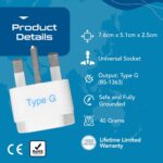 Ceptics India to UK, UAE, Hong Kong & More (Type G) Travel Adapter Plug - CE Certified - Rohs Compliant (GP-7) (Component), White - Image 4