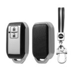 keyzone Leather TPU Key Cover & keychain fit for Suzuki Fronx, Jimny, Grand Vitara, Brezza, Swift, Baleno. Ertiga, XL6, Ignis. DZire 2 button smart key (Black with Black Keychain) - Image 3