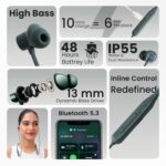 FIREGOLD Bulet Z2 ENC Neckband Bluetooth Headset, in-Ear Headphones with Magnetic On/Off, 48 Hours Battery Backup, HD Sound, Water Resistant, Grey and Yellow (Green) - Image 3
