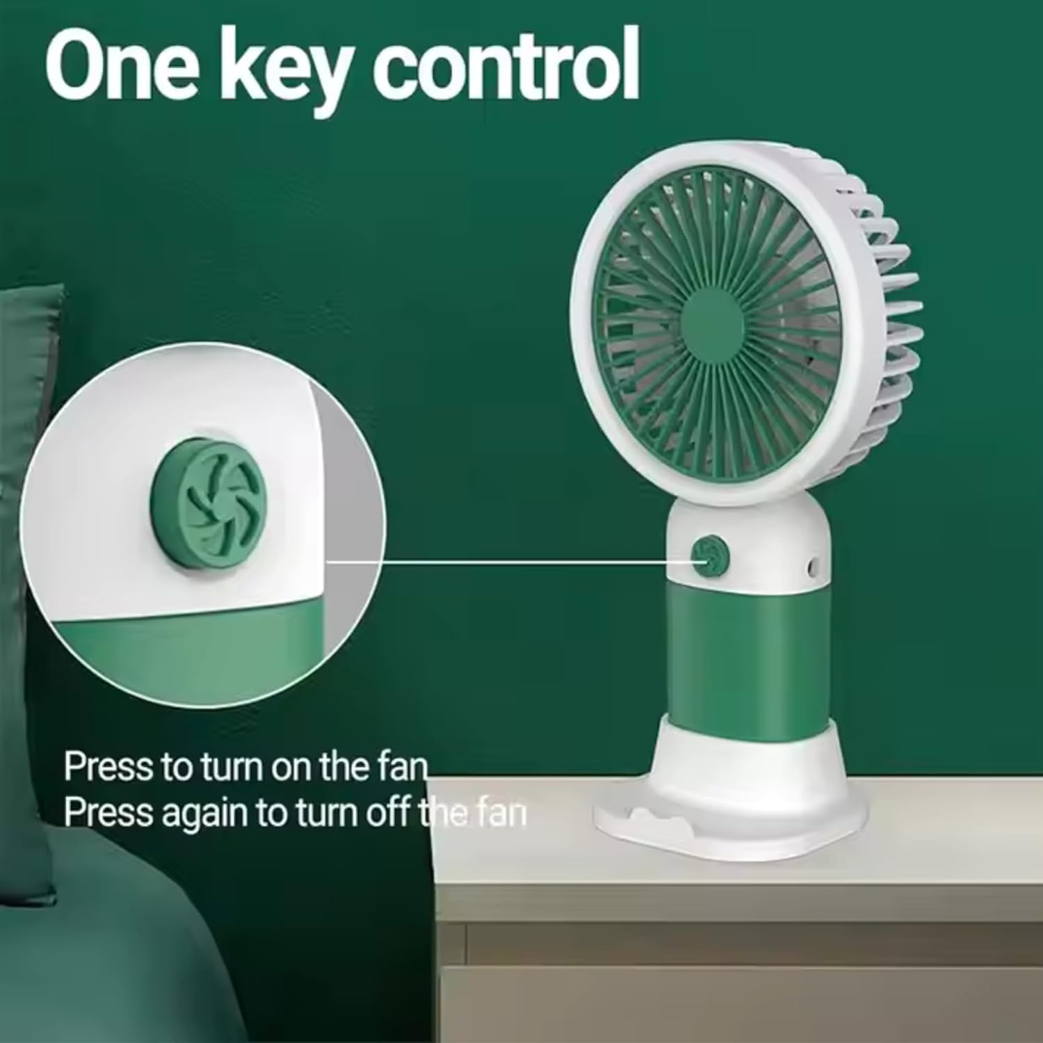 Colorful Desktop Portable USB Fan Built-in Rechargeable Battery Operated Summer 3 High-Speed Cooling Fan Table Hand Base For Home Office Indoor Outdoor Travel (Green) - Image 7