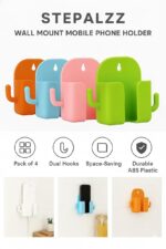 Wall Mount Mobile Phone Holder with Charging Slot & Side Hooks | Self Adhesive Phone Charging Stand & Storage Organizer for Bedroom, Kitchen, Bathroom, Office| Pack of 4 - Image 6