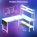 Aheaplus L Shaped Gaming Desk, 59" L Shaped Computer Desk with LED Light & Power Outlet, Reversible Home Office Desk Gamer Desks with Shelves & Storage Bag & Hooks, Corner PC Desk, White - Image 4