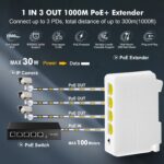 Gigabit PoE Passthrough Switch, 1 PoE in 3 PoE Out Extender, IEEE802.3af/at, 10/100/1000Mbps Ethernet, Din Rail and Wall Mount - Image 3