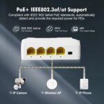Gigabit PoE Passthrough Switch, 1 PoE in 3 PoE Out Extender, IEEE802.3af/at, 10/100/1000Mbps Ethernet, Din Rail and Wall Mount - Image 4