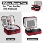 Yellow Weaves 3 Layer Electronics Accessories Organizer Bag, Cable Organizer Bag, Travel Pouch for Charger, USB Cord, Data Cable, SD Cards, Earphone, Power Bank | Red, 25X18X10CM - Image 3
