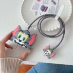 PunnkFunnk Cute Cartoon Protective Case for iPhone 18W & 20W USB-C Adapter Charger Cable, Unique Design Funny 3D Cartoon Charger Cover Cable Protector for iPhone Fast Charger (Tom) Grey - Image 6
