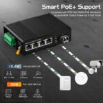 Binardat 5 Port Gigabit PoE Din Rail Industrial Ethernet Switch, 4 PoE IEEE802.3af/at, 1 SFP Port with 20km LC Module, with One 60W PoE Power Supply - Image 4