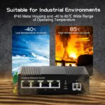 Binardat 5 Port Gigabit PoE Din Rail Industrial Ethernet Switch, 4 PoE IEEE802.3af/at, 1 SFP Port with 20km LC Module, with One 60W PoE Power Supply - Image 5