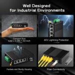 Binardat 5 Port Gigabit PoE Din Rail Industrial Ethernet Switch, 4 PoE IEEE802.3af/at, 1 SFP Port with 20km LC Module, with One 60W PoE Power Supply - Image 7