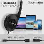 Audio-Technica USB Headset with 30mm Drivers, Condenser Mic, USB-A/Type-C Connectivity – 20–20,000 Hz Headphone Response, 16-Bit/48 kHz, Compatible with Windows & macOS - Image 6