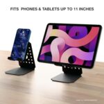 Foldable and Portable Tabletop Metal Mobile Stand with Stable Base,Height & View Angle Adjustable Phone Stand,Ideal Mobile Holder for Smartphones,Tablets, Kindles, Desk, Study & Bedside- Black - Image 4