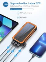 Solar Power Bank 20000 mAh, PD20W Waterproof Solar Charger USB C External Battery Solar Chargers with Outputs, Power Bank for Smartphones, Tablets and More - Image 3
