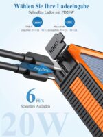 Solar Power Bank 20000 mAh, PD20W Waterproof Solar Charger USB C External Battery Solar Chargers with Outputs, Power Bank for Smartphones, Tablets and More - Image 4