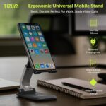 Tizum Universal Tablet/Mobile Stand Phone Holder for iPhone, iPad, Kindle & All Smartphones | Adjustable Angles, Telescopic Arm, Anti-Slip & Scratch-Proof Rubber Pads| Durable ABS Body (Black) - Image 3