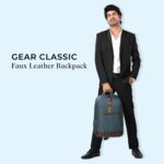 Gear Classic 4 19"/31L Anti Theft Faux Leather Medium Water Resistant 3 Compartment Laptop Backpack/Casual Backpack/Daypack/Travel Backpack/College Bag For Men/Women(Teal-Brown) - Image 3