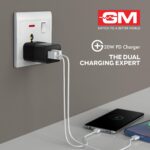 GM G+ 20W Dual Port Type C & A Mobile PD Charger | Fast Charging for Android, iPhone 16/15/14/13/12/11 Pro,Max, Samsung, One Plus (Black) - Image 3