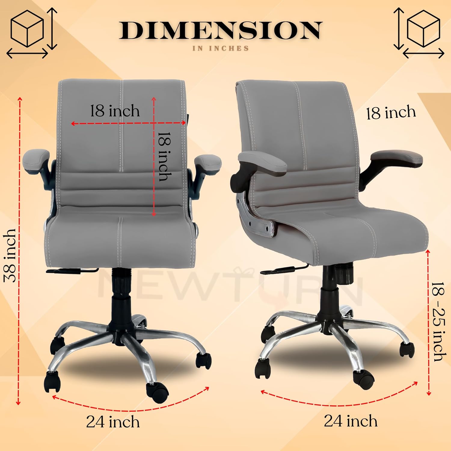 NEWTURN® Maxson Mid Back Adjustable Handle Cushion revolving Chair for Home/Office/Work/Computer/Corporates/WFH/Gaming with 2 Yrs Parts repl. wrty(pre_asmbld) (Executive, Grey) - Image 3