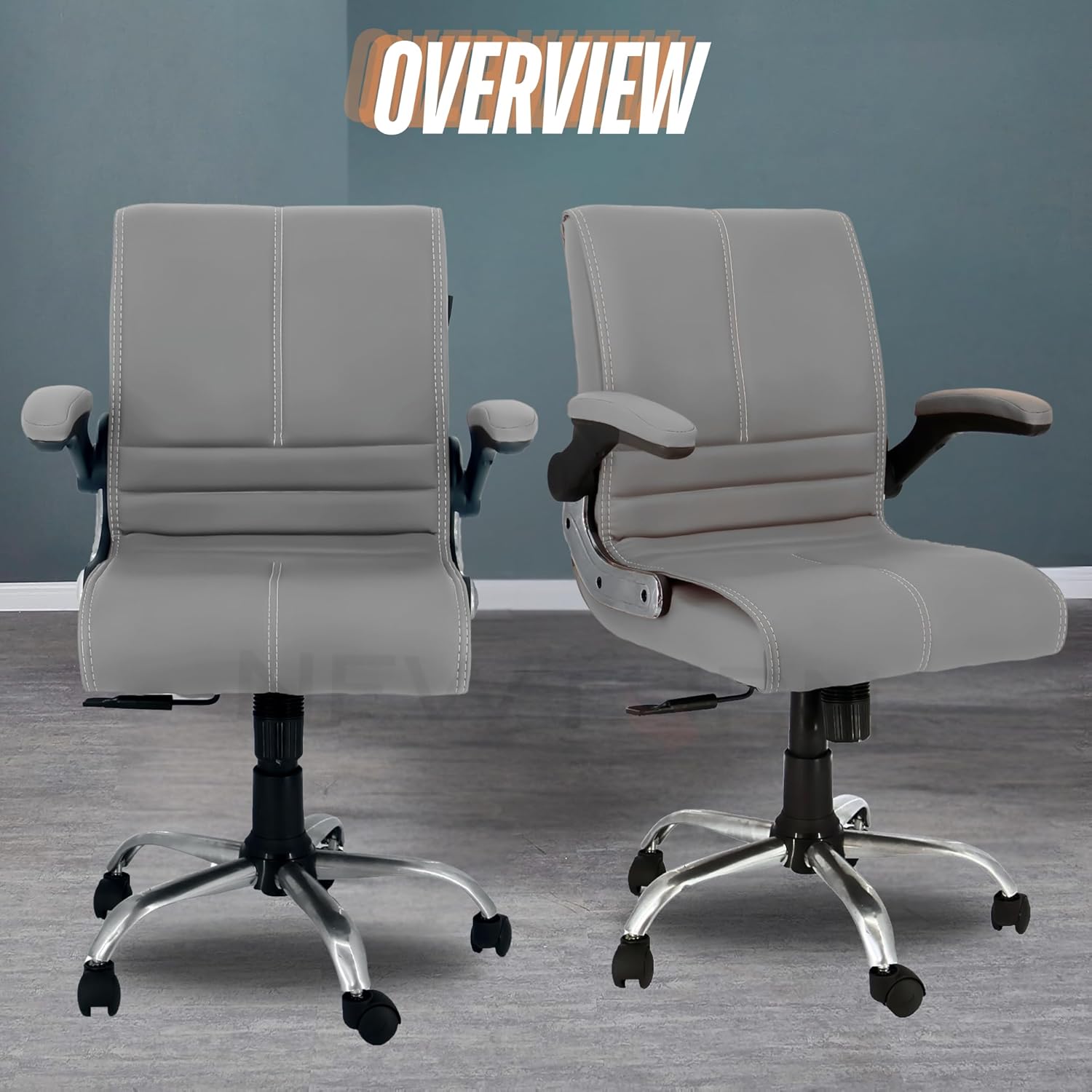 NEWTURN® Maxson Mid Back Adjustable Handle Cushion revolving Chair for Home/Office/Work/Computer/Corporates/WFH/Gaming with 2 Yrs Parts repl. wrty(pre_asmbld) (Executive, Grey) - Image 9
