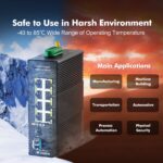 MokerLink 8 Port Industrial Gigabit Ethernet Switch, 2 SFP Ports with 1 LC Module 20KM, Unmanaged IP40 Network Switch (-40 to 185°F), with Power Supply - Image 8