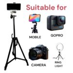 Professional Camera Tripod Stand, Black, Aluminum, 22-70 Inch Height Adjustable, Portable with Carrying Bag, Compatible with Mobile, GoPro, DSLR, Ring Light - Image 3