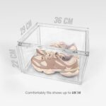 SHOEGR Safe Shoe Storage Organizer Pack of 5 | Transparent Heavy Duty Sneaker Storage Box | Front Drop Crates with Magnetic Closure | Large Size Fits up to UK14 - Image 7