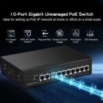 Binardat 10 Port Gigabit POE Switch, 8 POE+ Ports 1000Mbps, 2 Gigabit Uplink, IEEE802.3af/at, 120W Internal Power Supply, Metal Case Unmanaged Plug and Play - Image 3