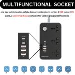 Universal Extension Board with 3 Sockets & 5 USB Ports | 2M Long Wire | Smart Power Strip with Fast Charging USB Hub - Image 6