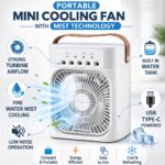 Portable Mini Air Cooler with 7 Colors LED Light, 3 Wind Speeds, 3 Spray Modes, Timer, Plastic, 15x8x13 cm, for Office, Home, Dorm, Travel - Image 3
