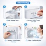 Portable Mini Air Cooler with 7 Colors LED Light, 3 Wind Speeds, 3 Spray Modes, Timer, Plastic, 15x8x13 cm, for Office, Home, Dorm, Travel - Image 5