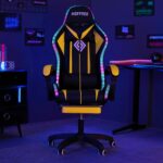 HOFFREE RGB Gaming Chair with Speakers Massage Computer Gaming Chair with LED Lights and Footrest High Back Video Game Chair for Adults Yellow and Black - Image 5