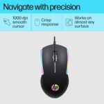 HP M160 USB Wired Gaming Optical Mouse with LED Backlight, 1000 DPI, 3 Buttons and Press Life Up to 3 Million Clicks, 1 Year Warranty (843W8AA, Black) - Image 4