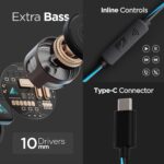 GOBOULT X1 Pro Wired Earphones Type-C Port, 10mm BassDriver, Inline Control, IPX5 Water Resistant, Comfort Fit Earphone Wired Headphone with mic,TypeC Earphone, Voice Assistant(Blue) - Image 4