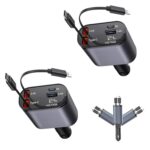 2-Pack Retractable 120 W Car Mobile Charger 4 in 1, 30 inches Fast Car Phone Charger with Cord 2.6ft, USB C and iOS Car Charger Adapter, Compatible with 16 15/15 Pro Max/14/13/12/11 - Image 2