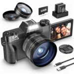 2024 Upgrade 4K 56MP Digital Camera for Photography Vlogging Camera for YouTube with 180° Flip Screen, WiFi,16X Digital Zoom, 52mm Lens, 2 Batteries, 32GB Micro SD Card(Black) - Image 2