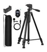 3366 Adjustable Aluminum Alloy Tripod Compatible with All Smart Phones, Camera, Go Pro Maximum Operating Height 4.5 ft Maximum Load Capacity up to 5kg (with collar mic and shutter button) (Multicolor) - Image 2