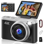 4K Digital Camera for Photography, 64MP Point and Shoot Digital Cameras with 16X Digital Zoom, 2.4‘’ 180°Flip Screen Compact Travel Camera Auto Focus Vlogging Camera for YouTube Video (Black) - Image 2