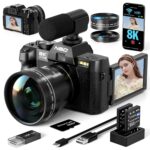 8K Digital Cameras for Photography 64MP - 16X Zoom Autofocus, WiFi, 180° Flip Screen with Wide-Angle & Macro Lens, Vlogging Camera for YouTube Travel with 64GB TF Card, 2 Batteries & Mic (Black) - Image 2
